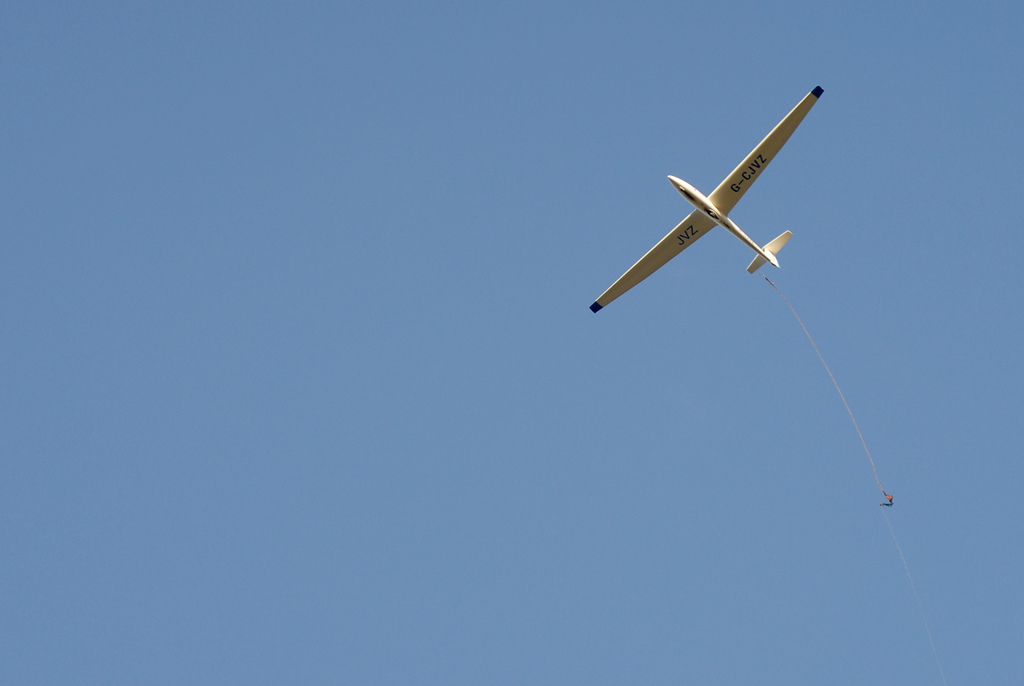 Glider taking off by winch