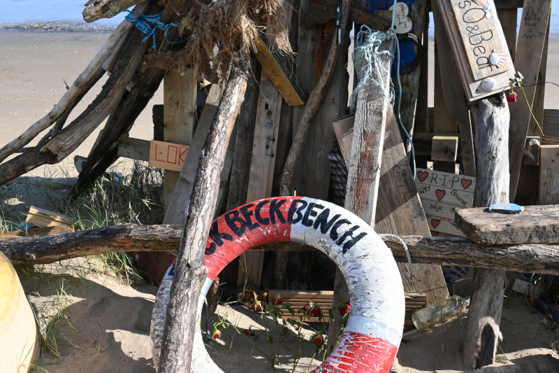 Closeup of the Buck Beck Beach Bench