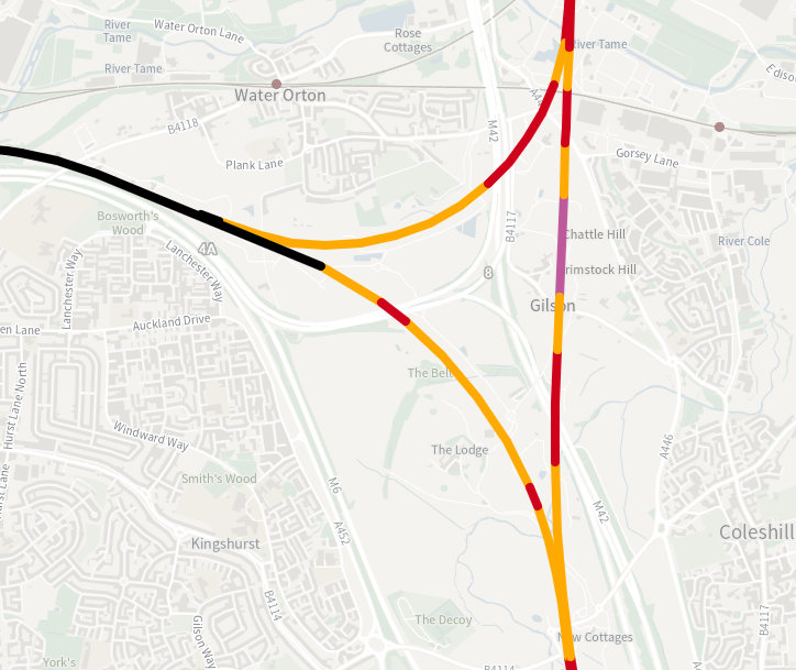 Map of the HS2 triangular junction near Water Orton