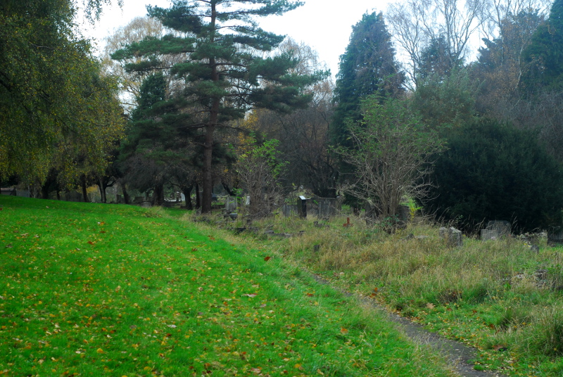 Former boundary of the cemetery, now a path