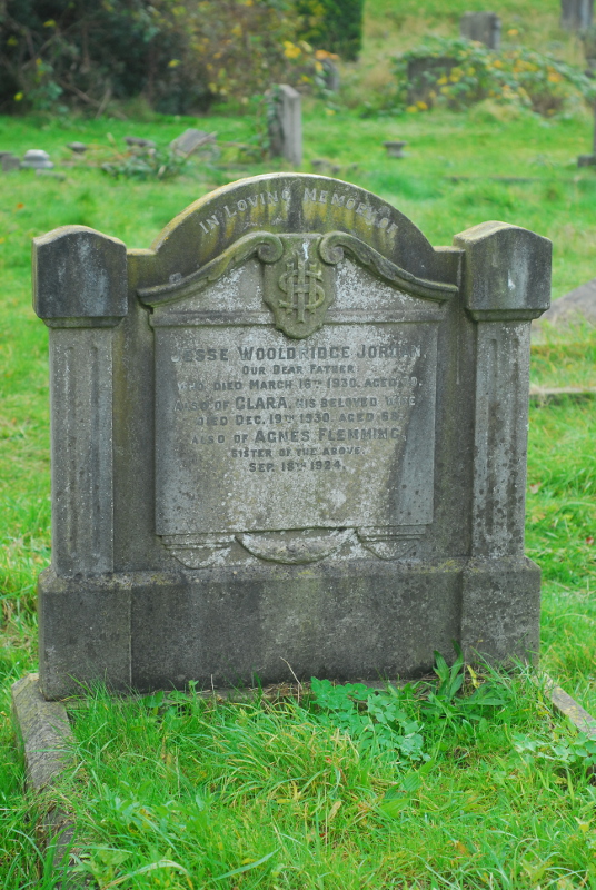 Monument to Jesse Jordan (d. 16th March 1930), Clara Jordan (d. 19th December 1930) and Agnes Flemming (d. 18th September 1924)