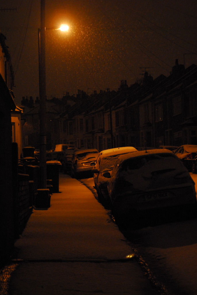 Night snow scene, Bedminster